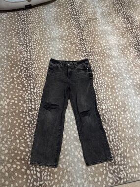 Express Black Straight-Leg Distressed Jeans